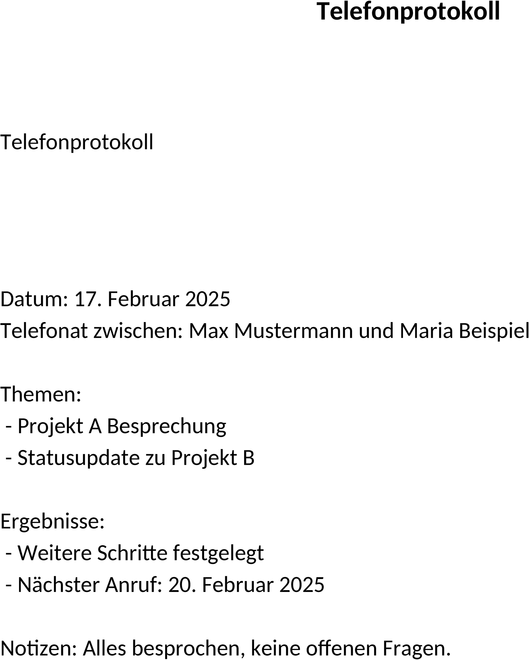 Telefonprotokoll Word-Vorlage