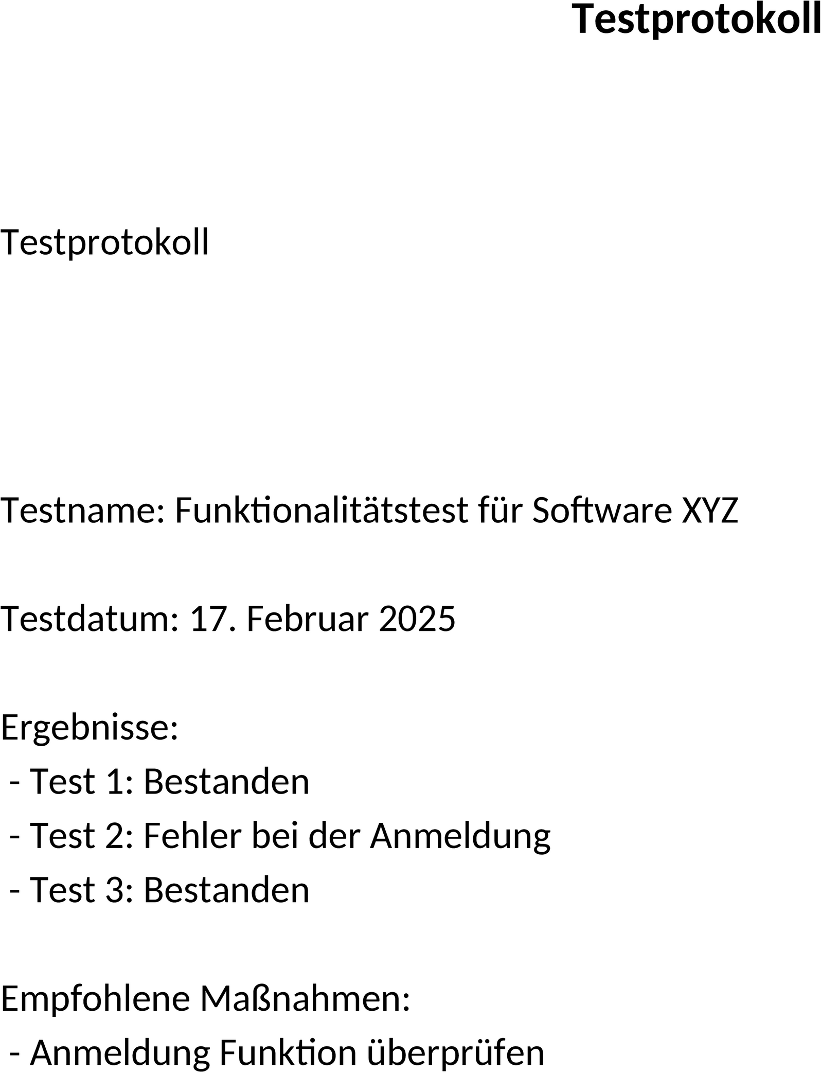 Testprotokoll als Word-Vorlage
