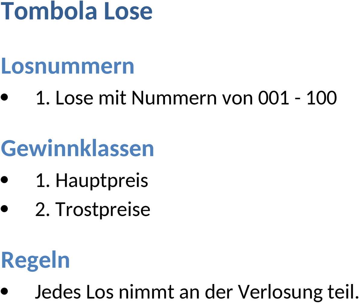 Tombola-Lose Word-Vorlage