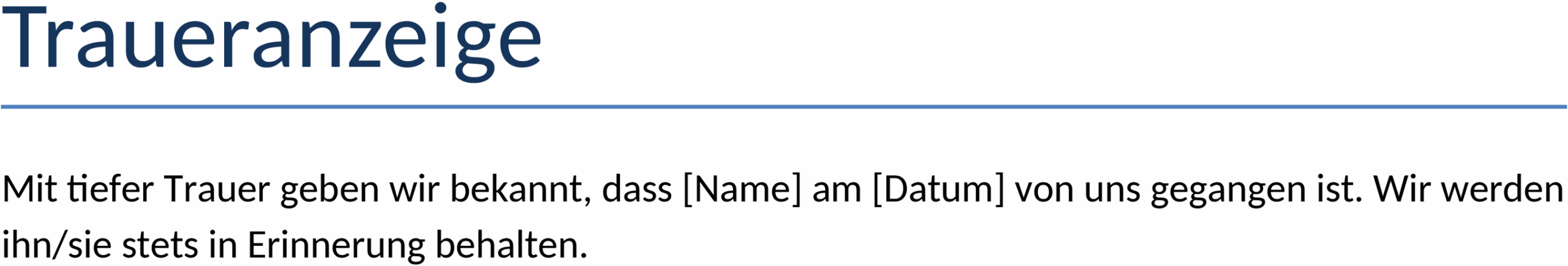 Traueranzeige Zeitung Vorlage