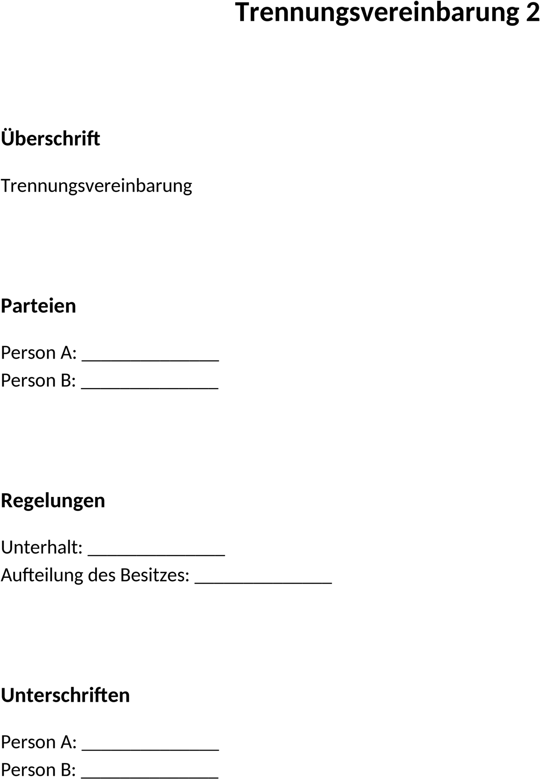 Word-Vorlage Trennungsvereinbarung