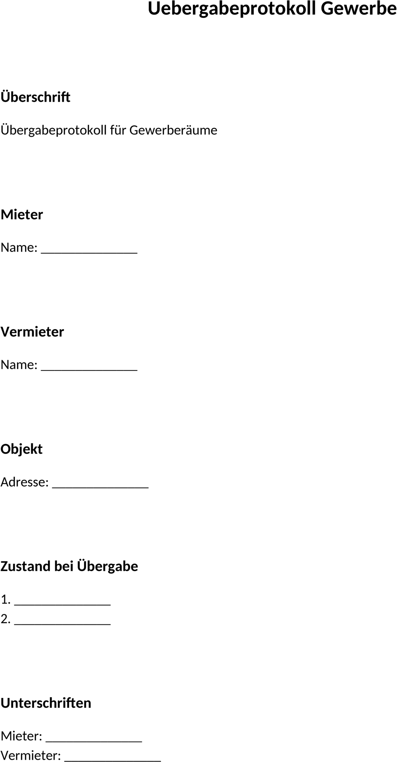 Uebergabeprotokoll Gewerbe Word