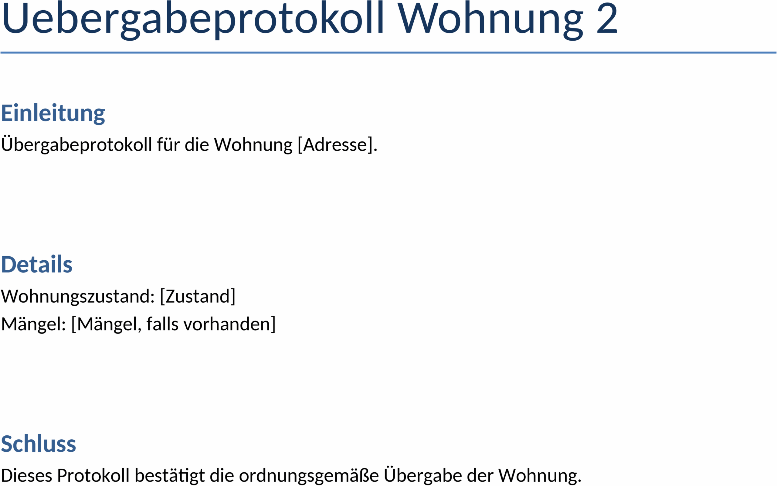 Uebergabeprotokoll für Wohnung als Word-Dokument