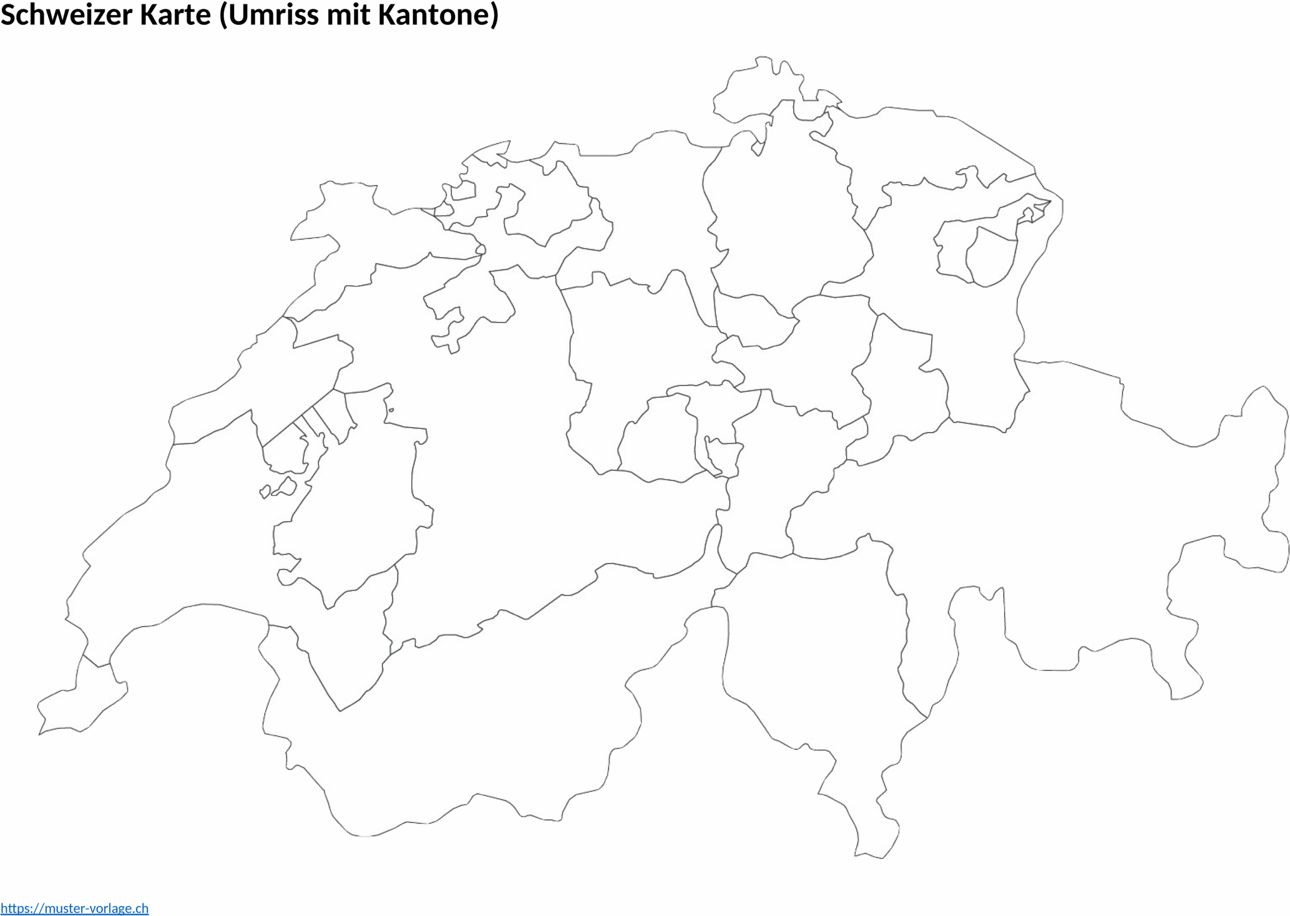 Umrisskarte Schweiz mit Kantonen im Word-Format