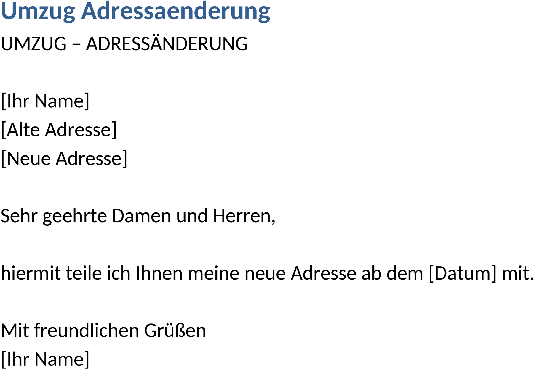 Word-Vorlage Umzug Adressänderung