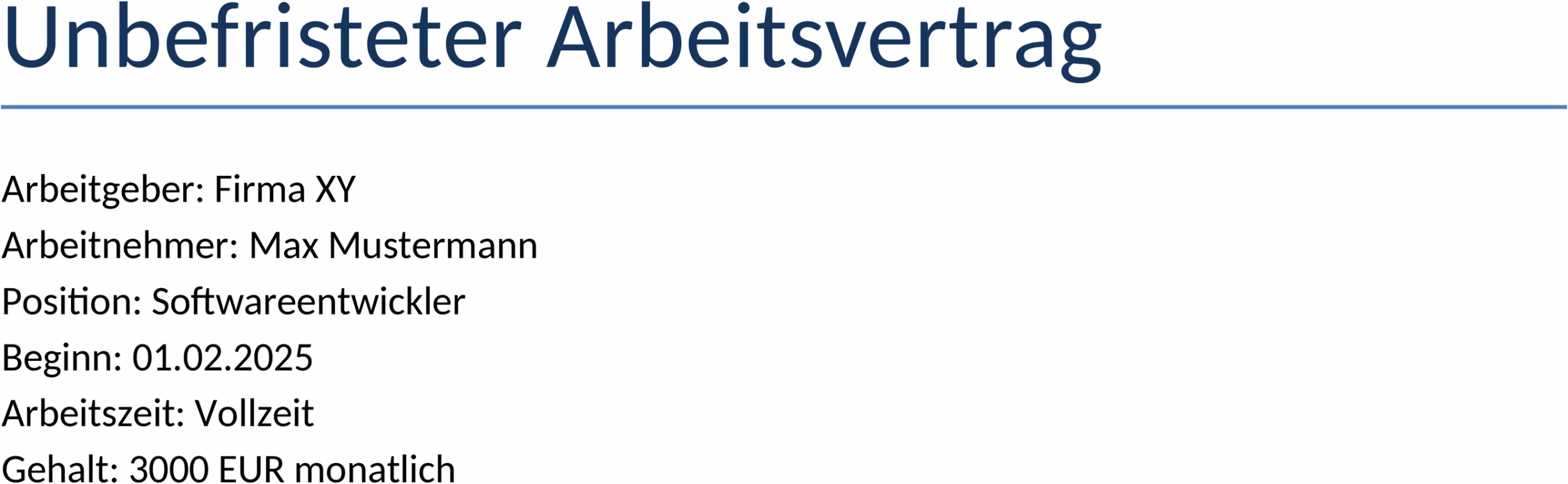 Unbefristeter Arbeitsvertrag Word-Dokument