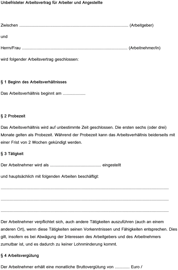 unbefristeter-arbeitsvertrag-vorlage