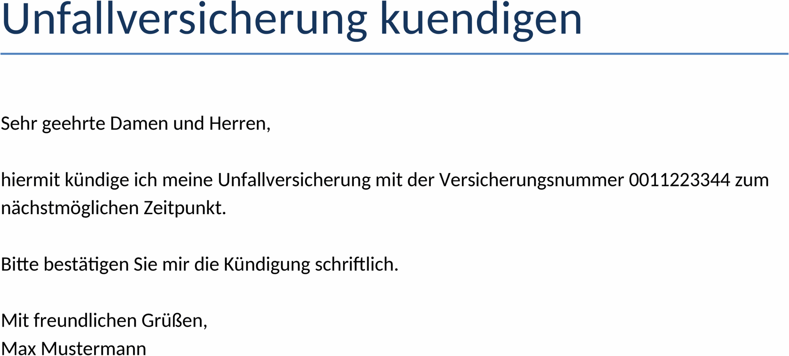 Unfallversicherung Kündigen: Word-Vorlage