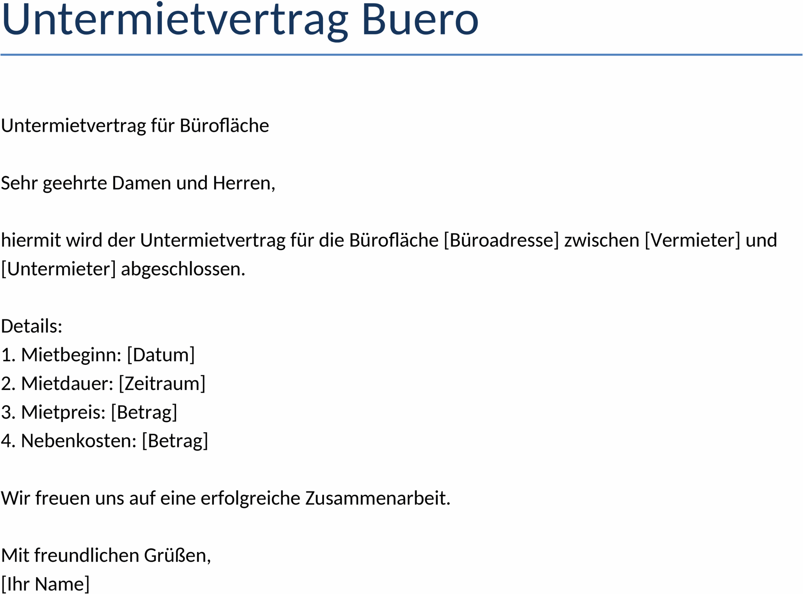 Untermietvertrag Büro Word-Vorlage