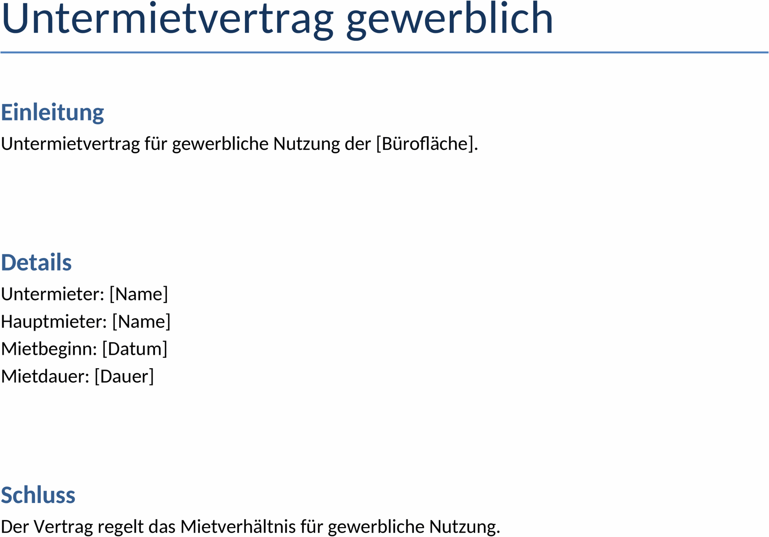 Untermietvertrag für gewerbliche Zwecke als Word-Dokument