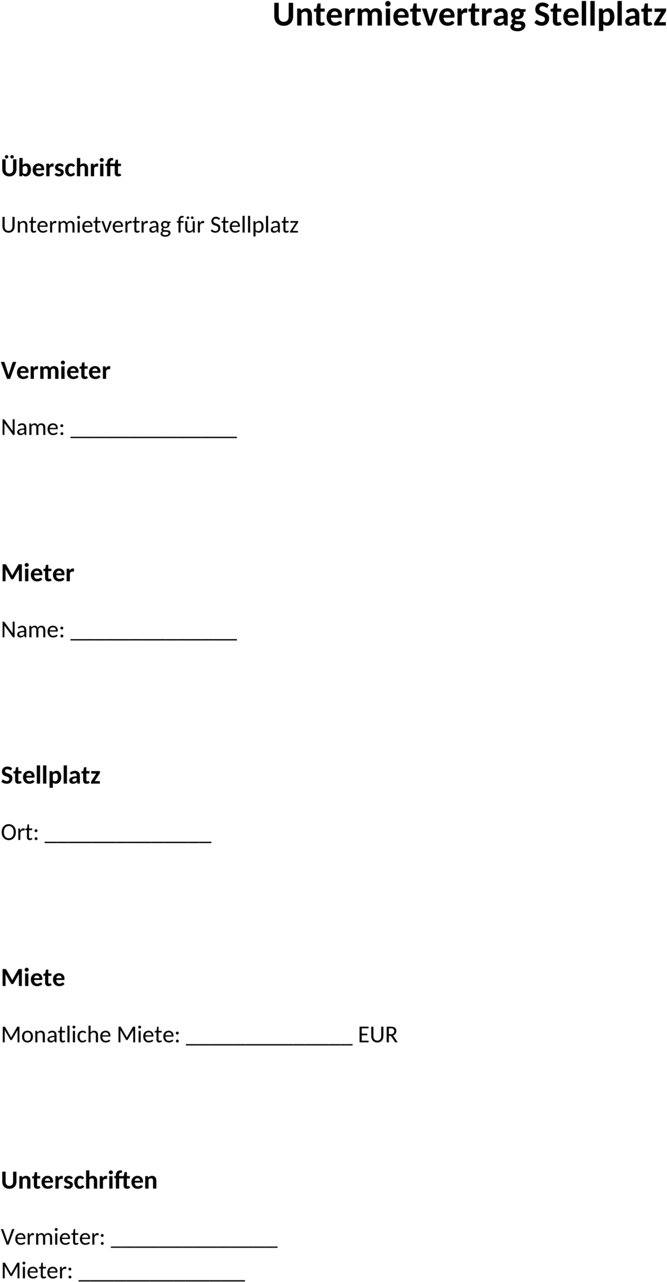 Untermietvertrag Stellplatz als Word-Datei
