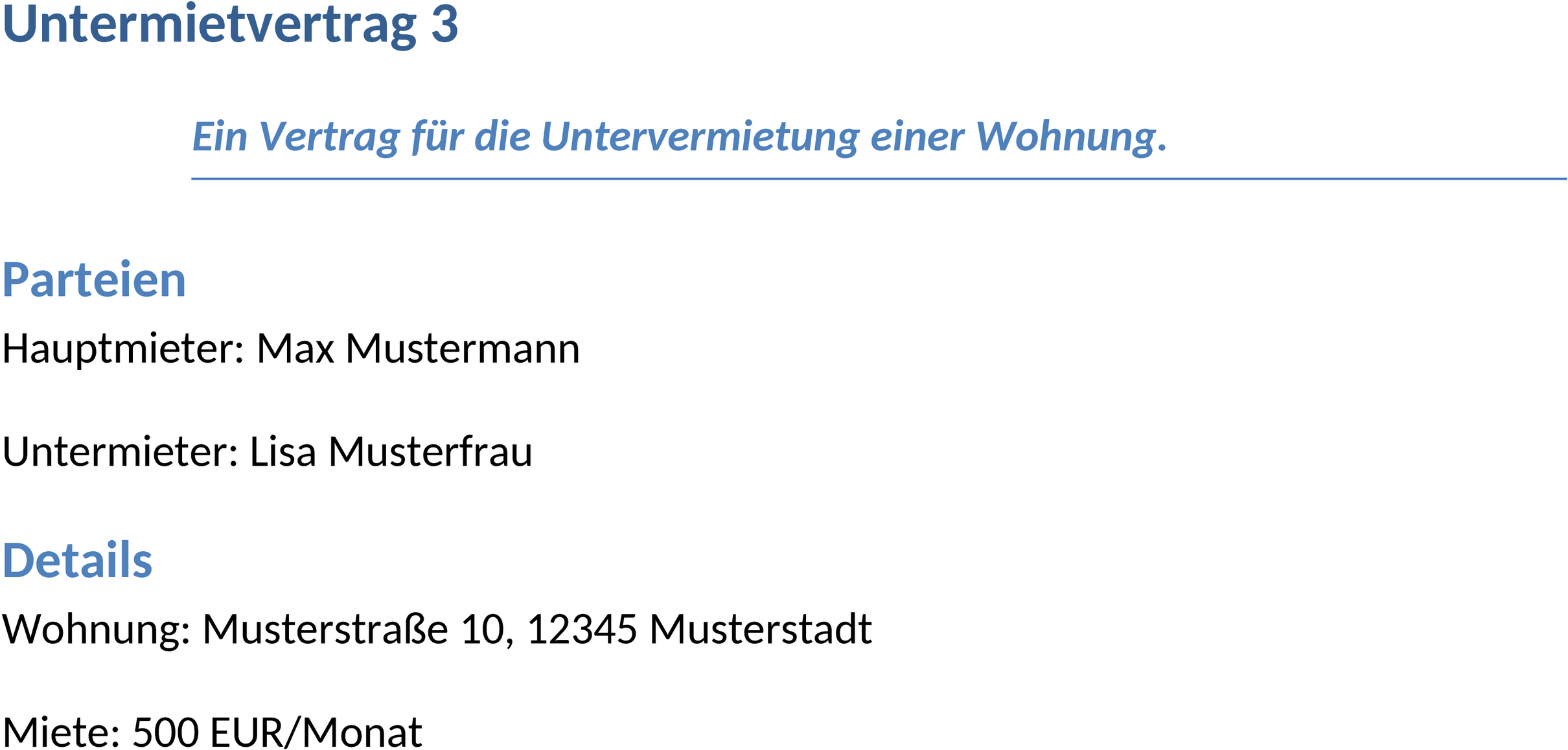 Untermietvertrag Word Vorlage