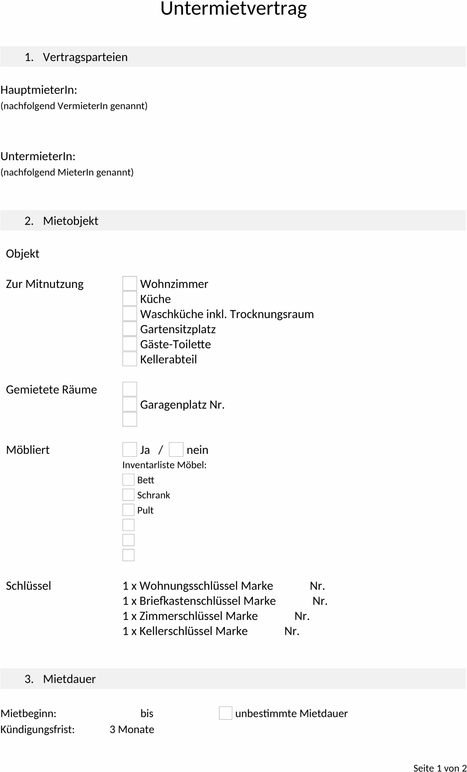 Untermietvertrag Vorlage – Word-Dokument für rechtssichere Untermietabsprachen