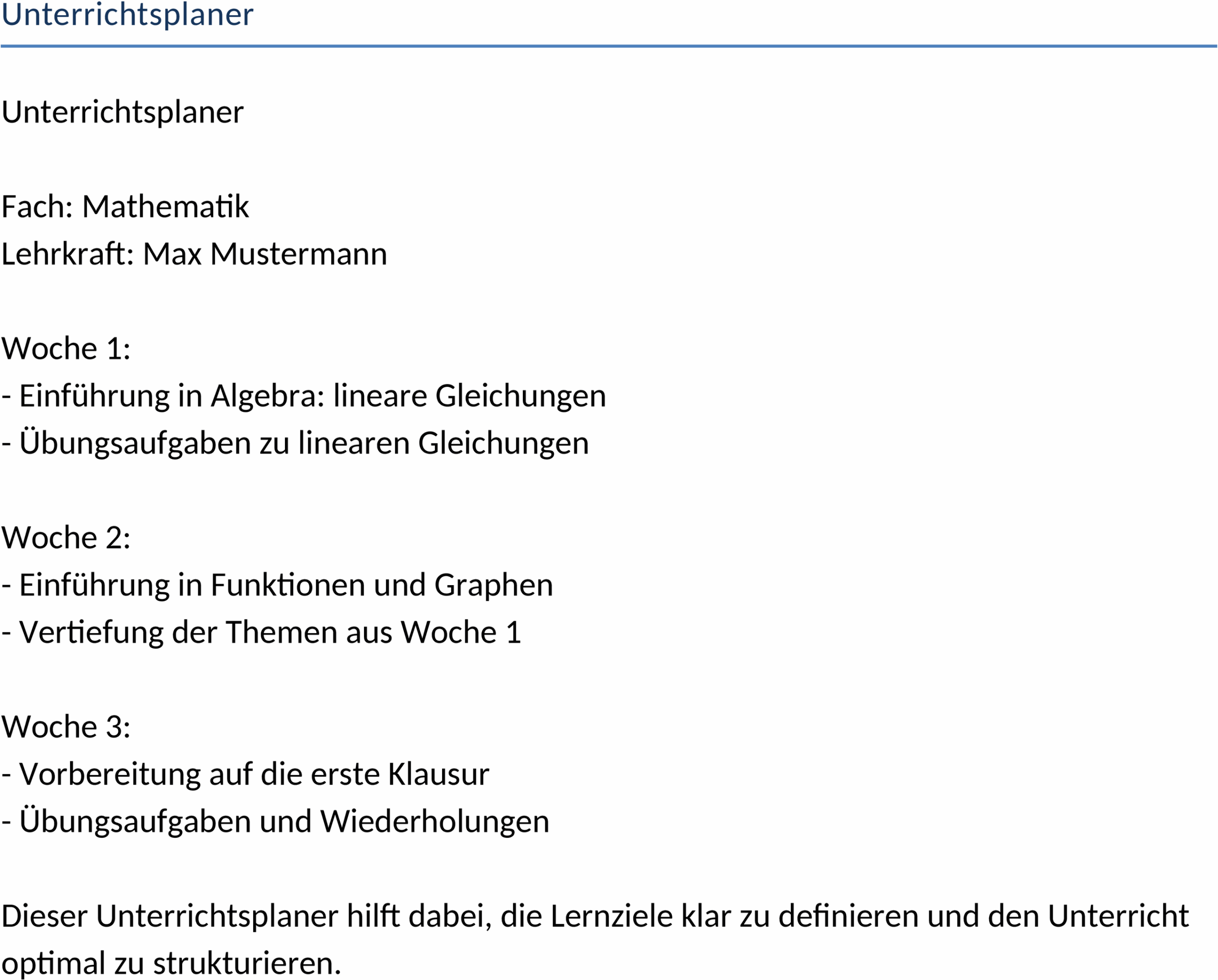 Unterrichtsplaner Word Template
