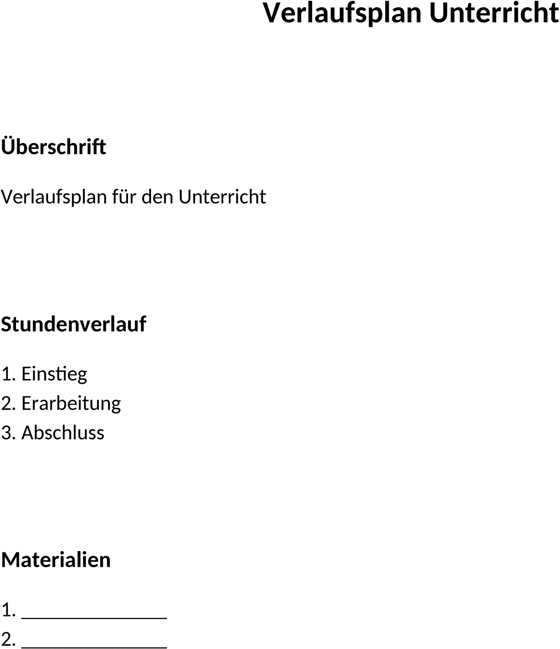 Unterrichtsverlaufsplan Word-Vorlage