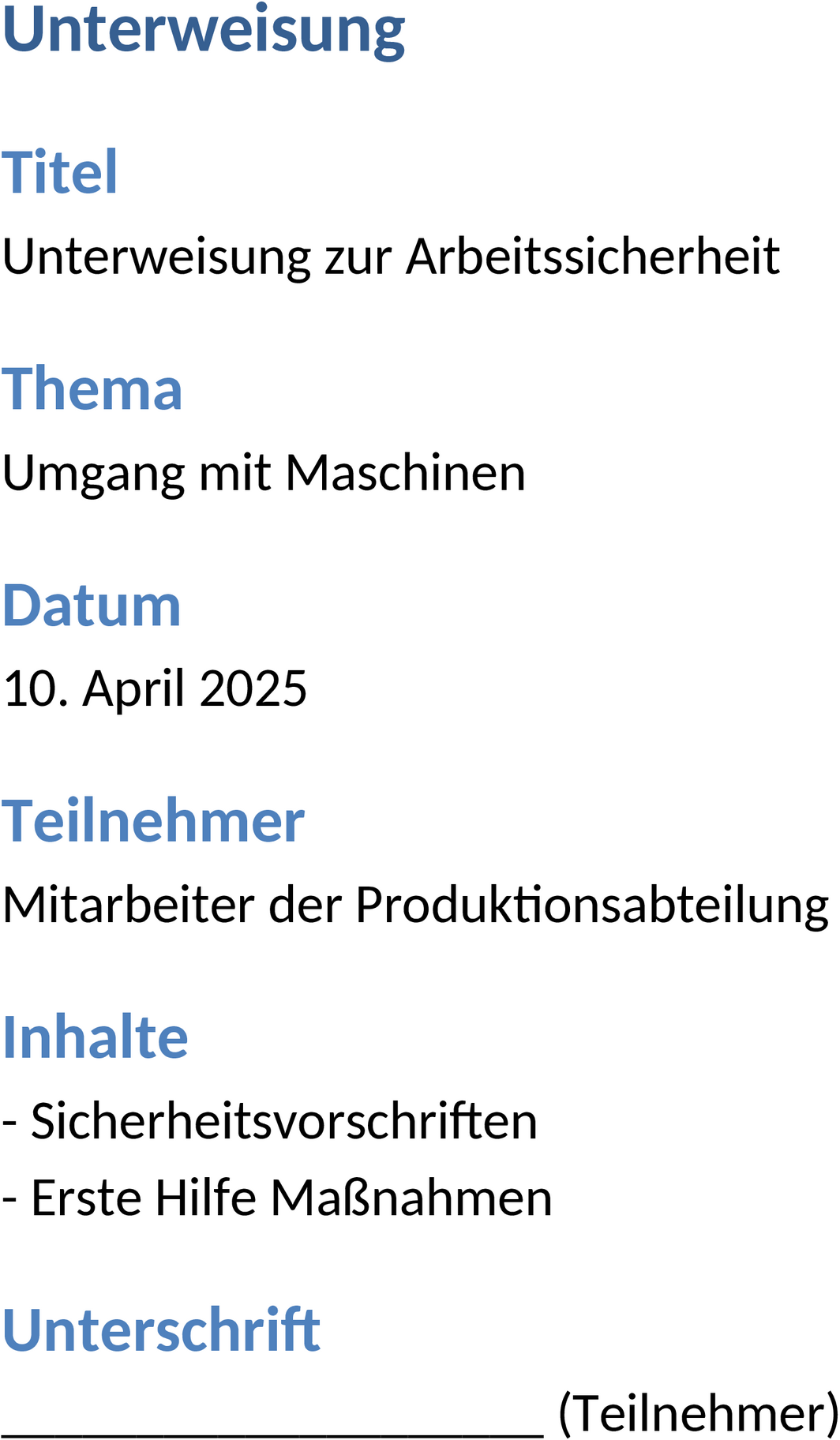 Unterweisung Word-Vorlage