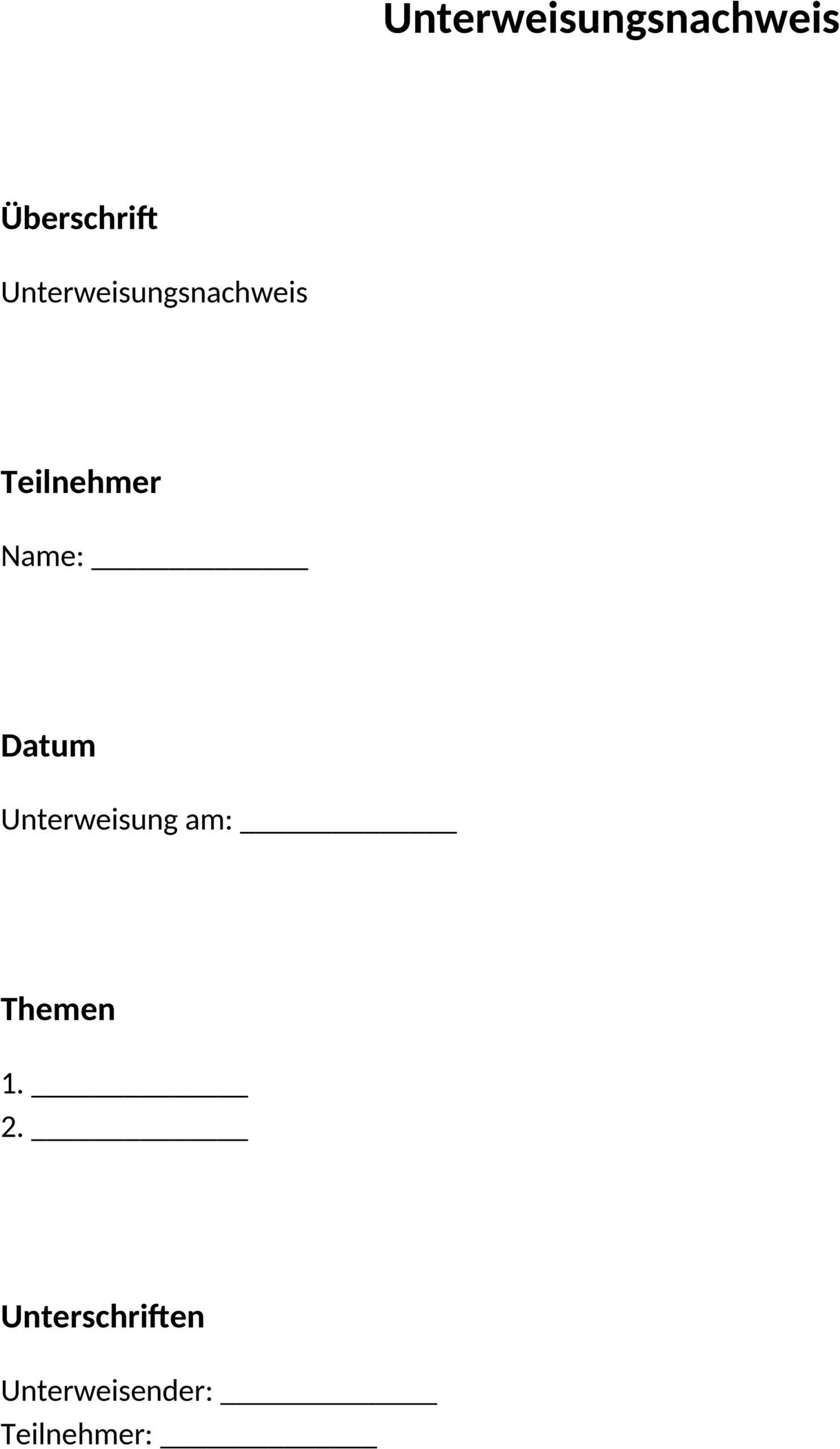 Unterweisungsnachweis Word-Vorlage