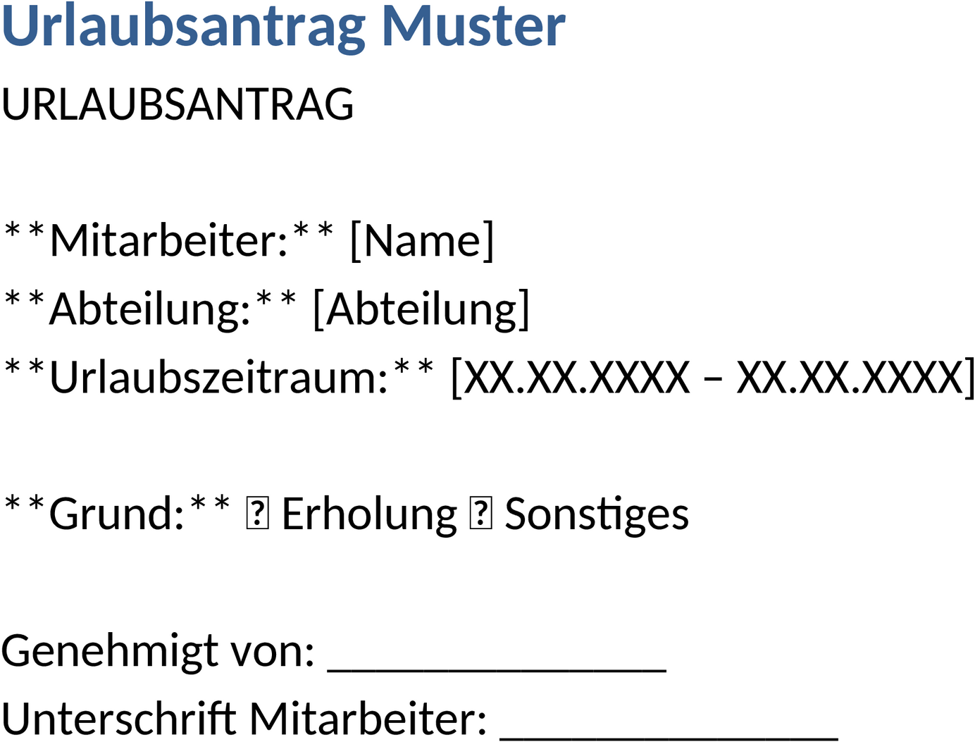 Urlaubsantrag Muster im Word-Format