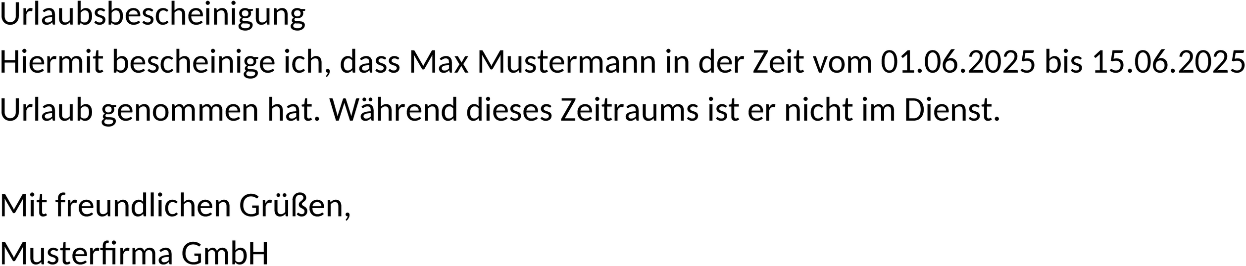 Urlaubsbescheinigung Word-Dokument