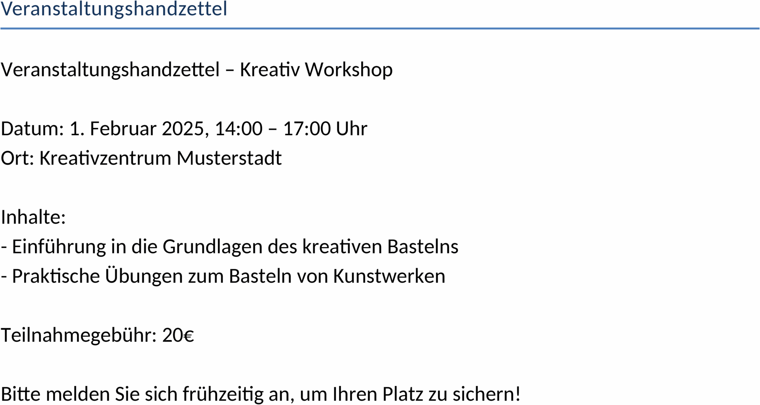Veranstaltungshandzettel für Events