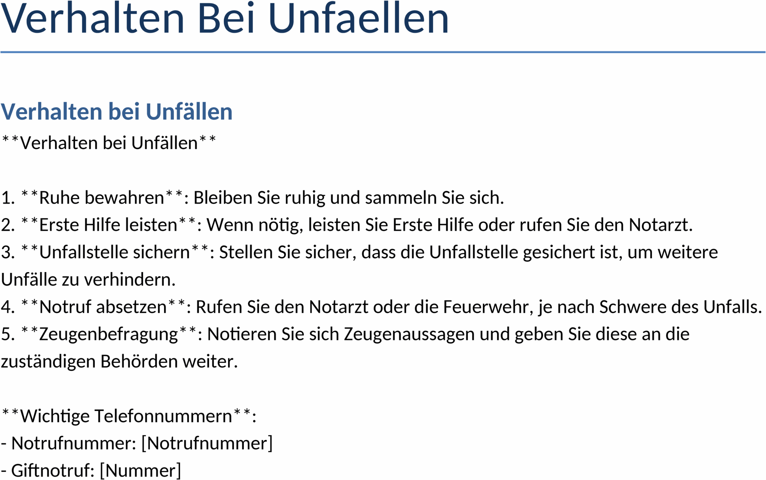 Word Vorlage Verhalten bei Unfällen