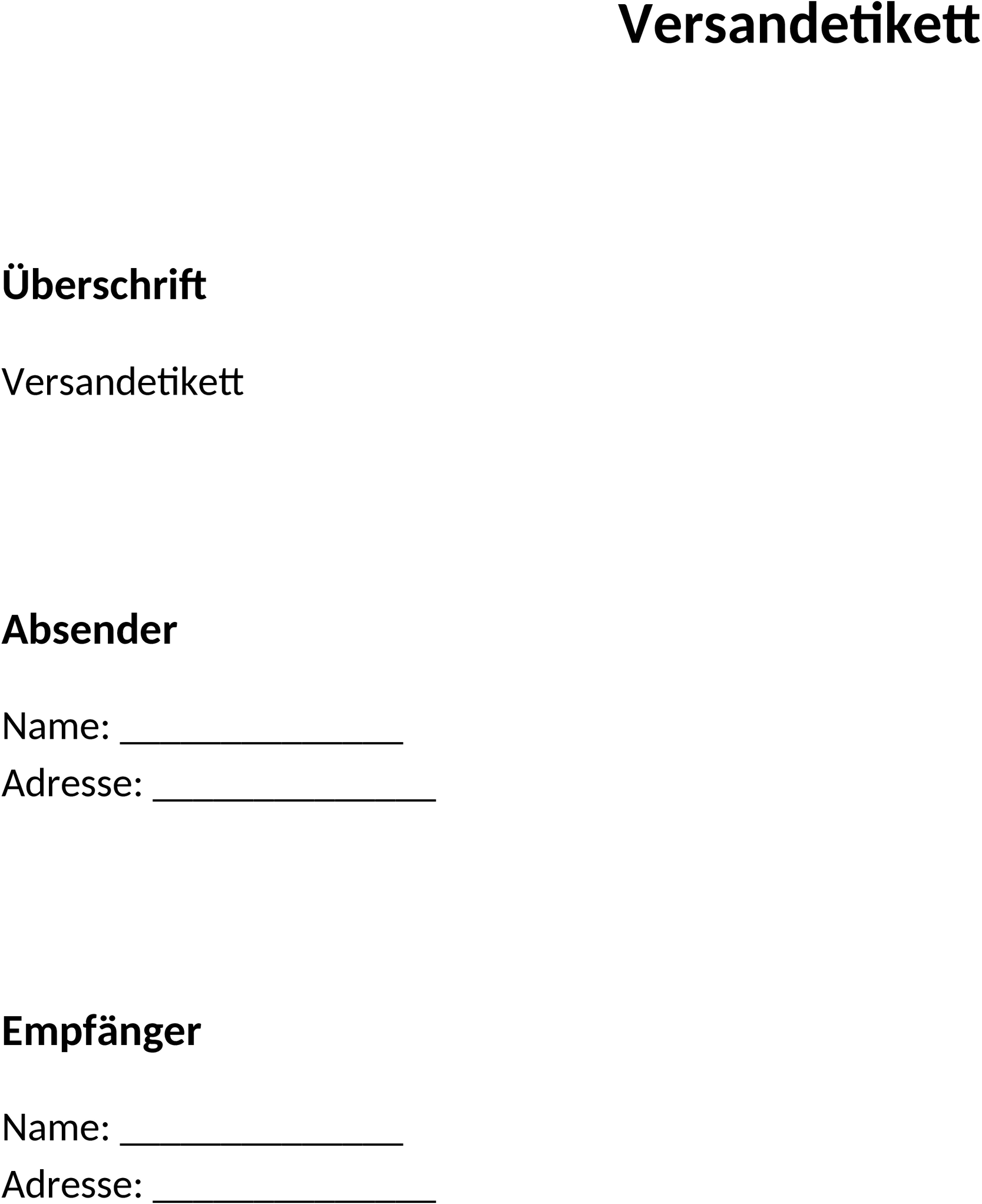 Versandetikett Word-Vorlage für professionelle Sendungen