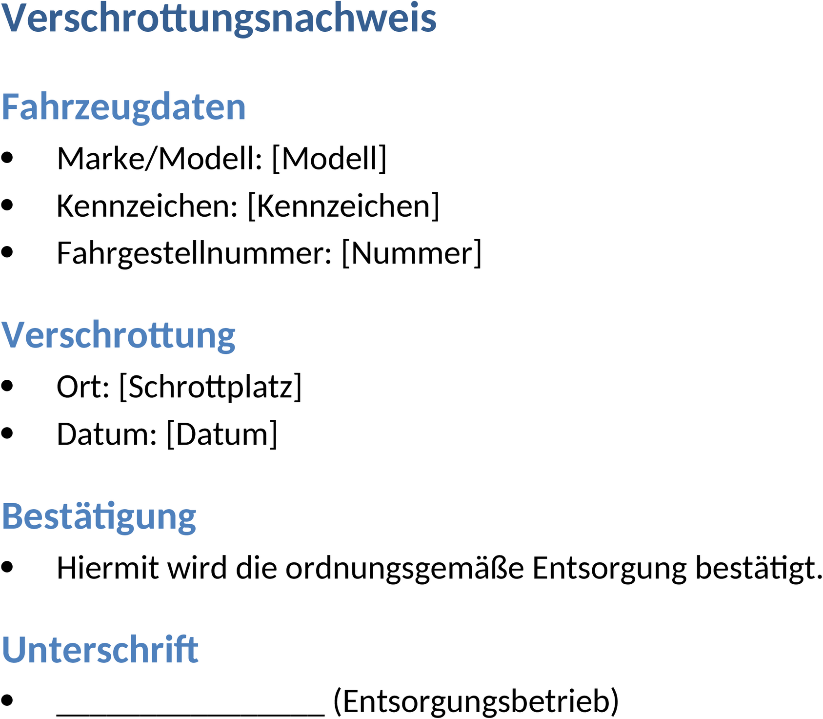 Verschrottungsnachweis Word-Dokument