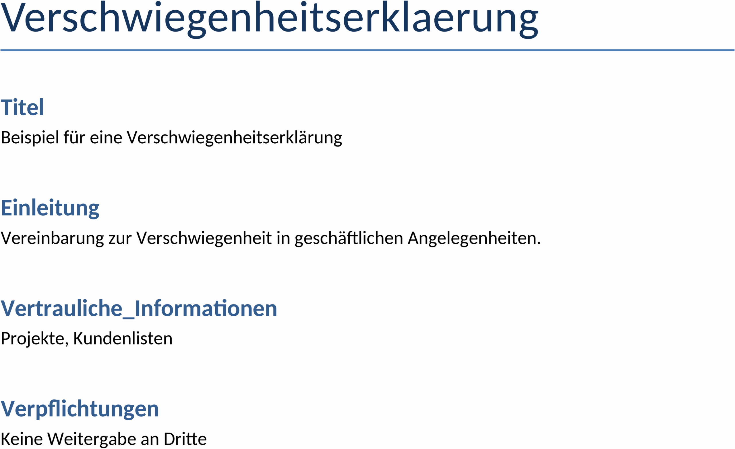 Verschwiegenheitserklärung Word-Dokument