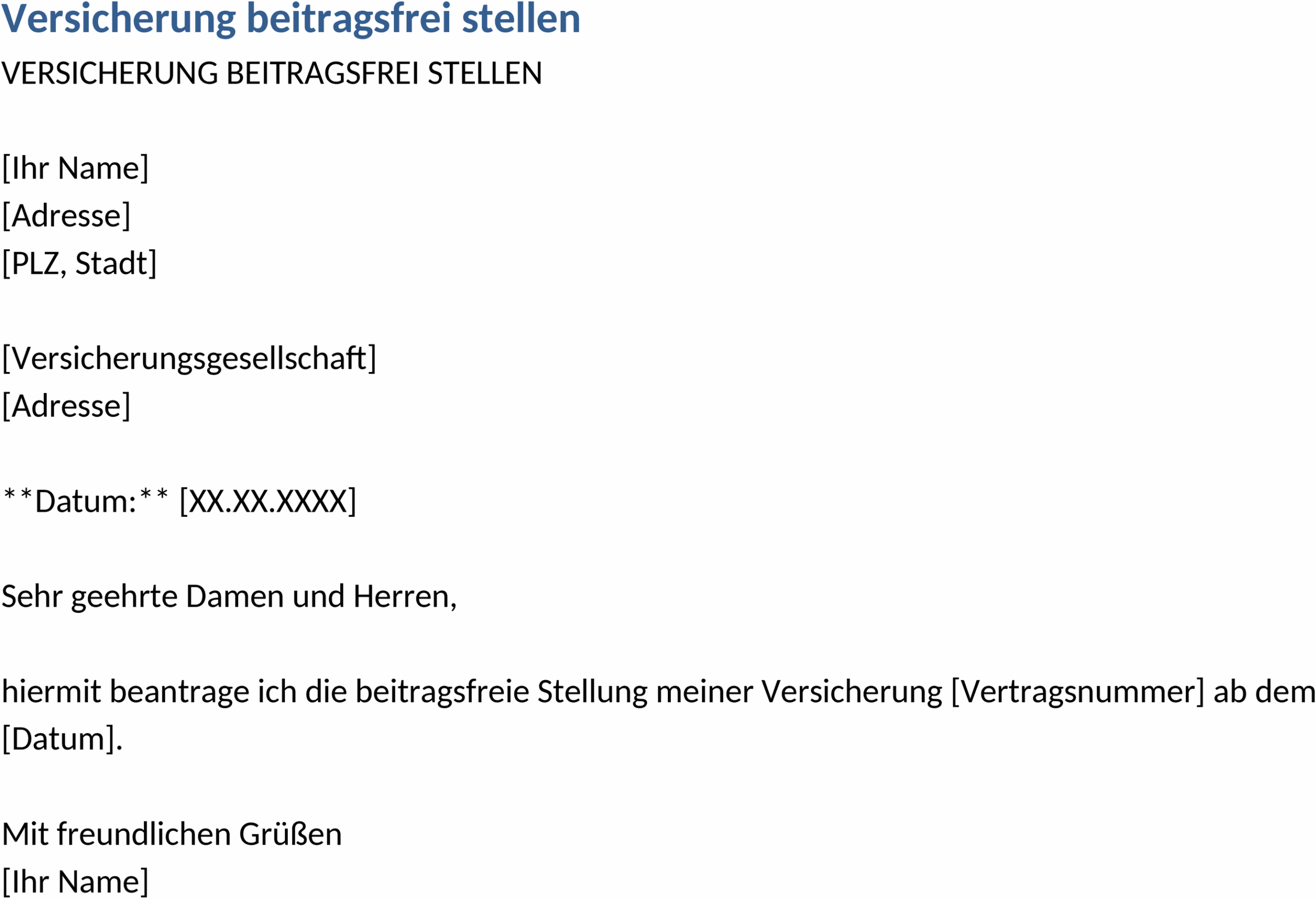 Word-Template Versicherung Beitragsfrei Stellen