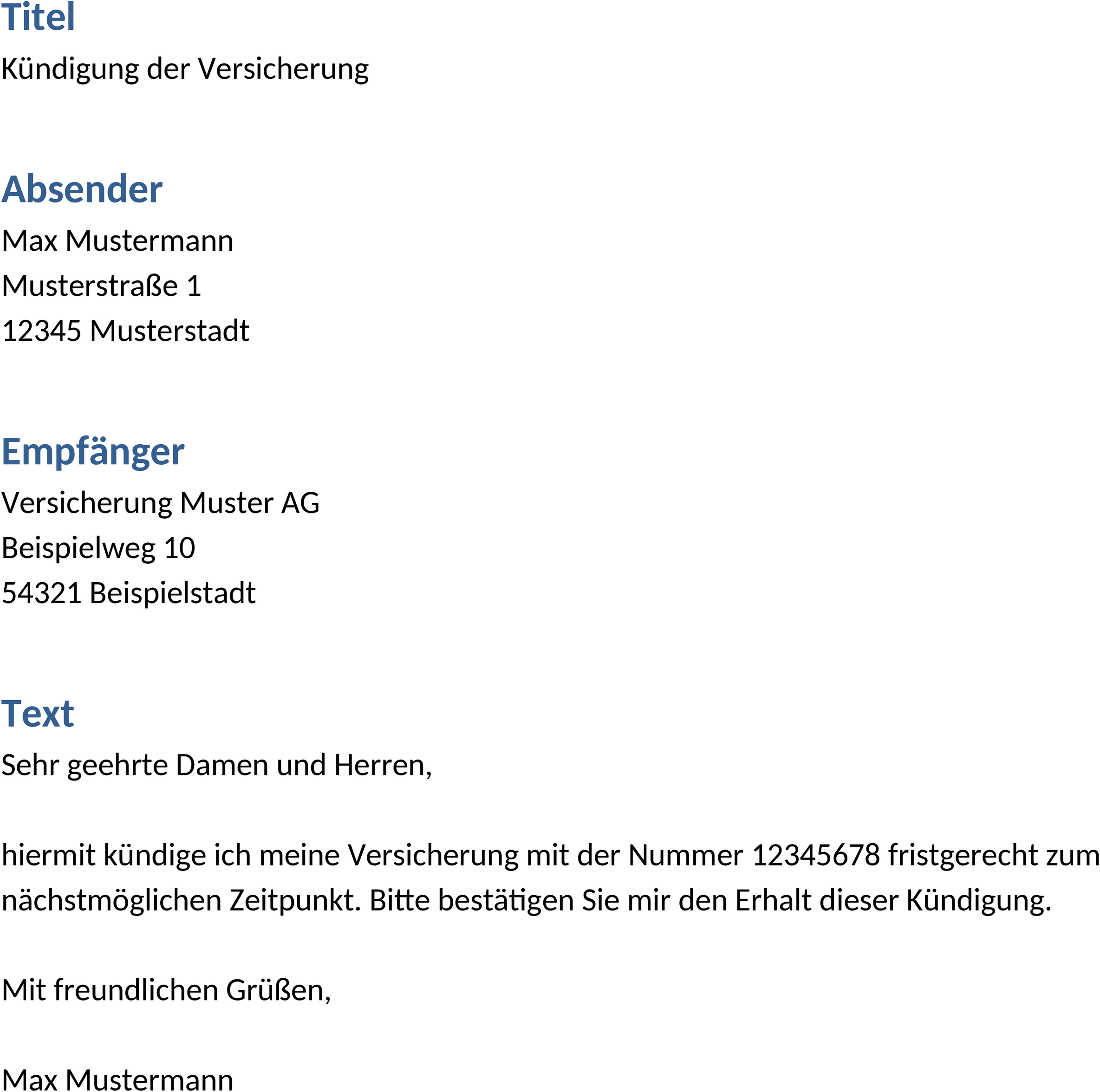 Versicherung Kündigen Word-Vorlage