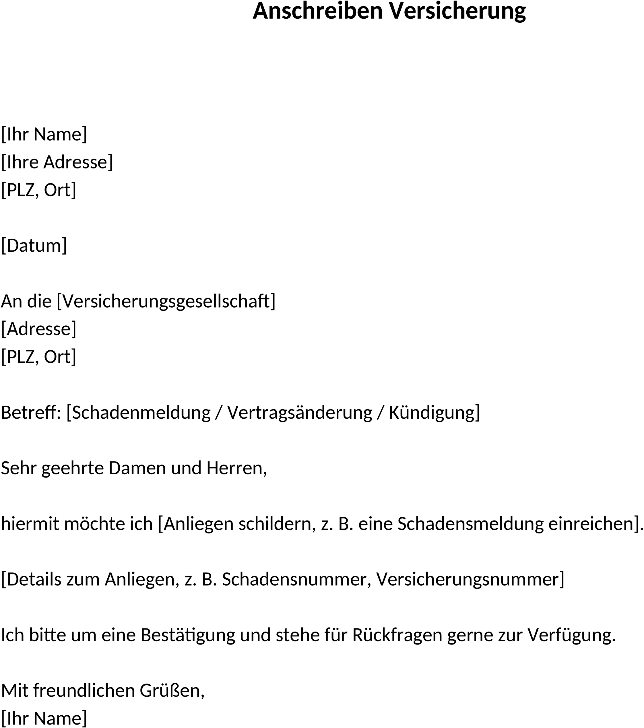 Word-Vorlage: Versicherungsanschreiben