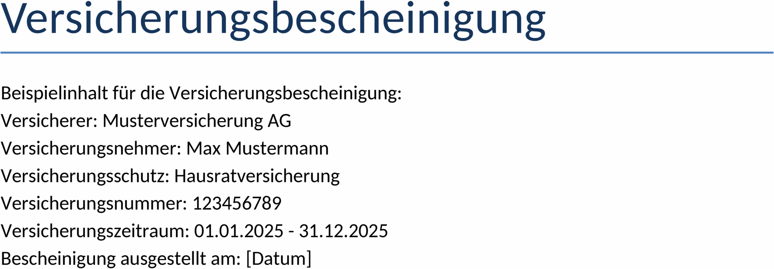 Versicherungsbescheinigung Word-Datei