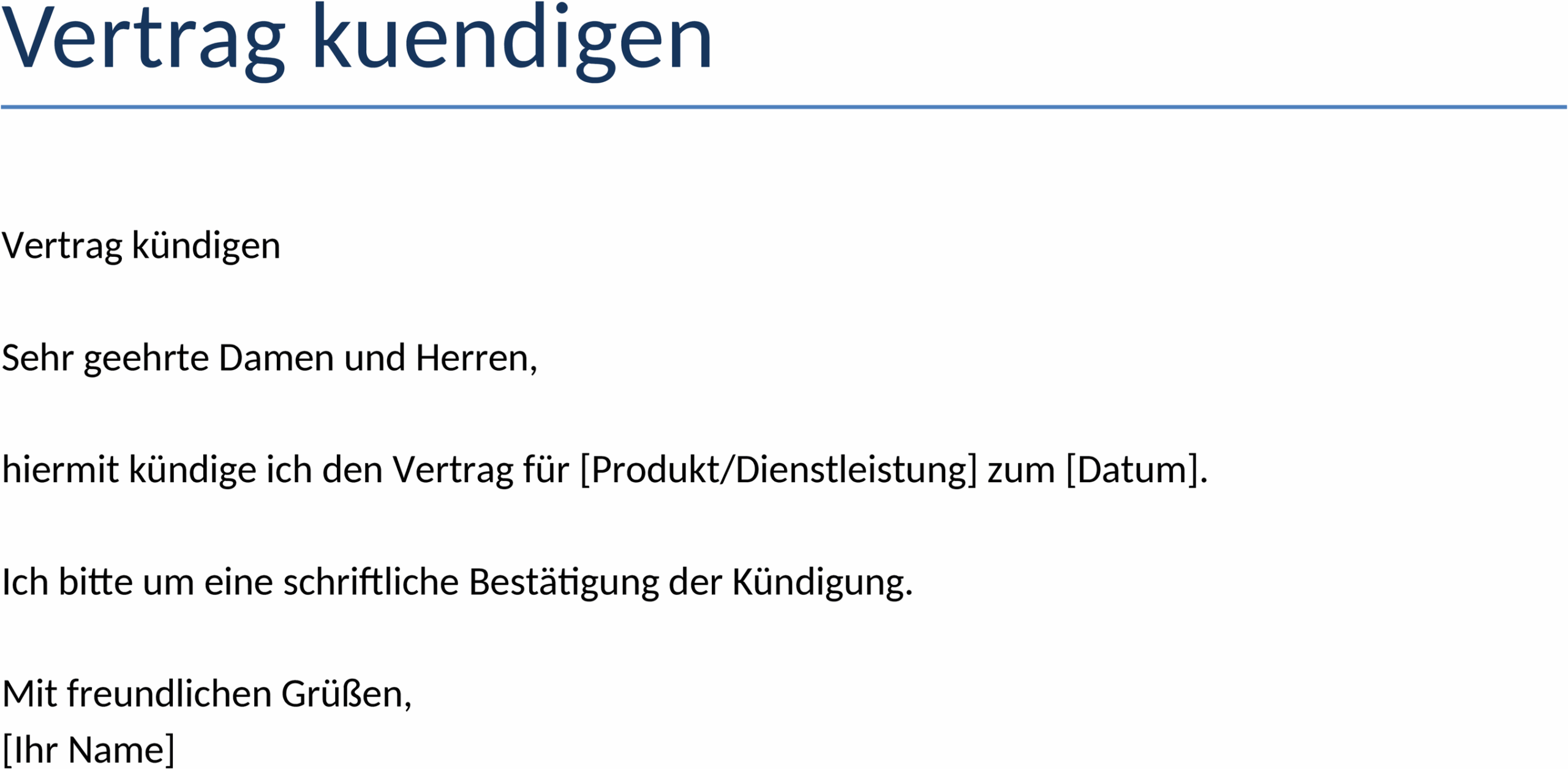 Vertrag Kündigen Word-Vorlage