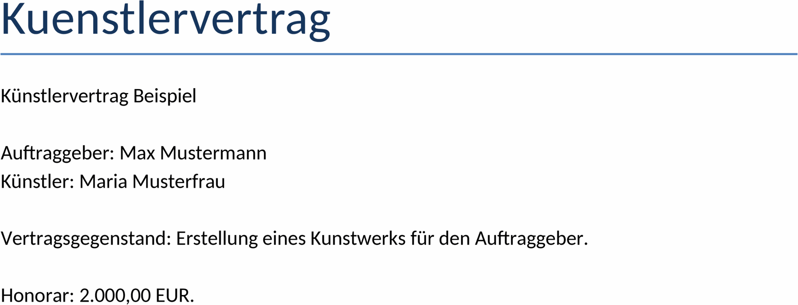 Künstlervertrag im Word-Format