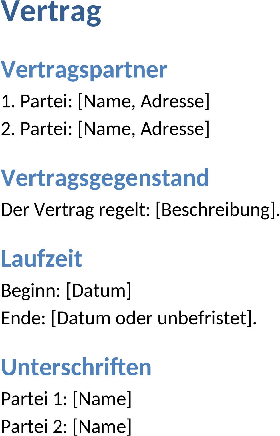 Vertrag Word-Vorlage