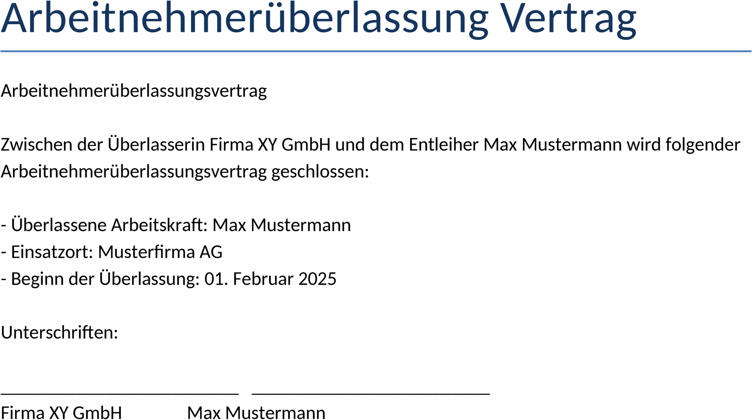 Vertrag zur Arbeitnehmerüberlassung als Word-Datei