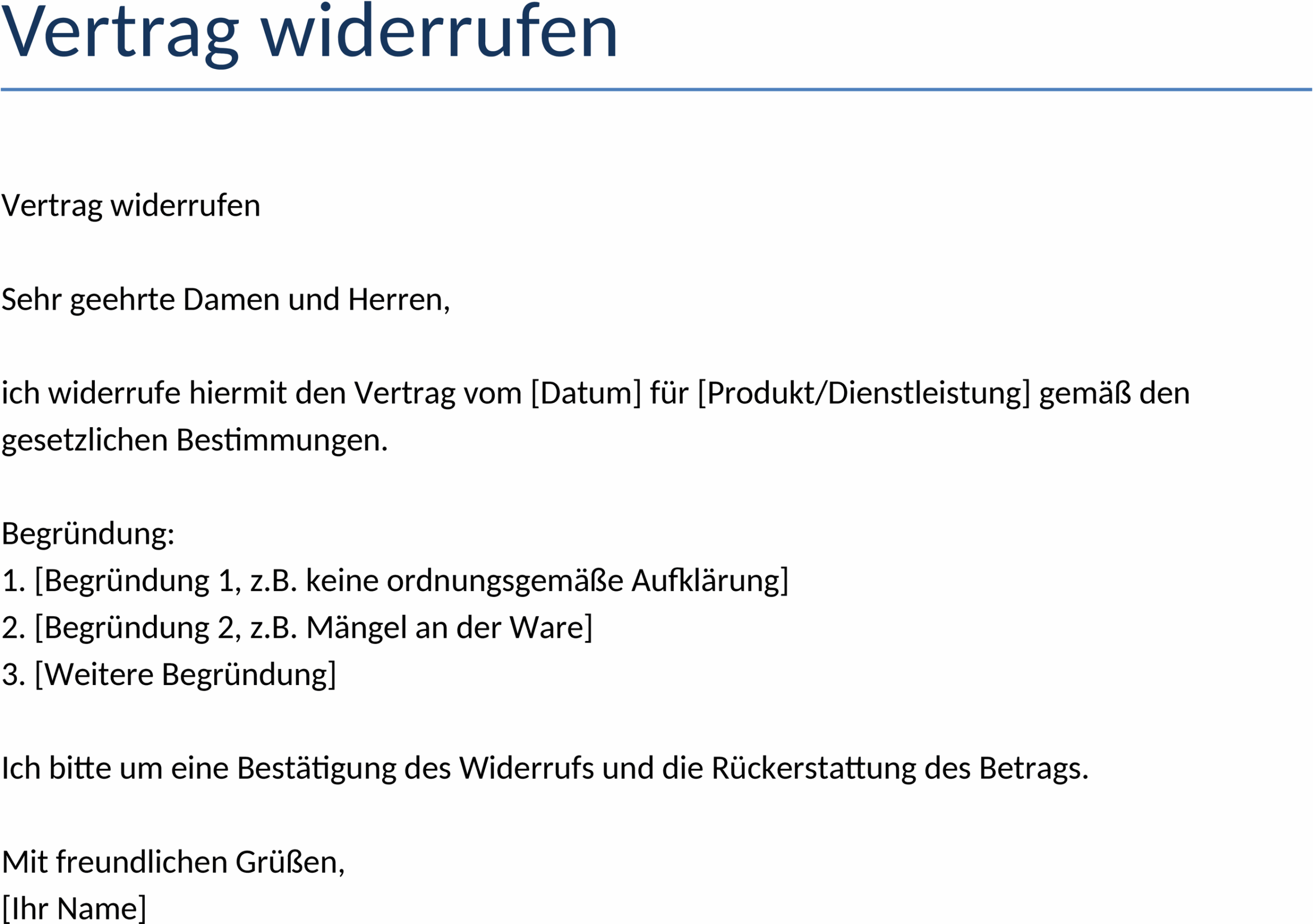 Vertragswiderrufsvorlage in Word
