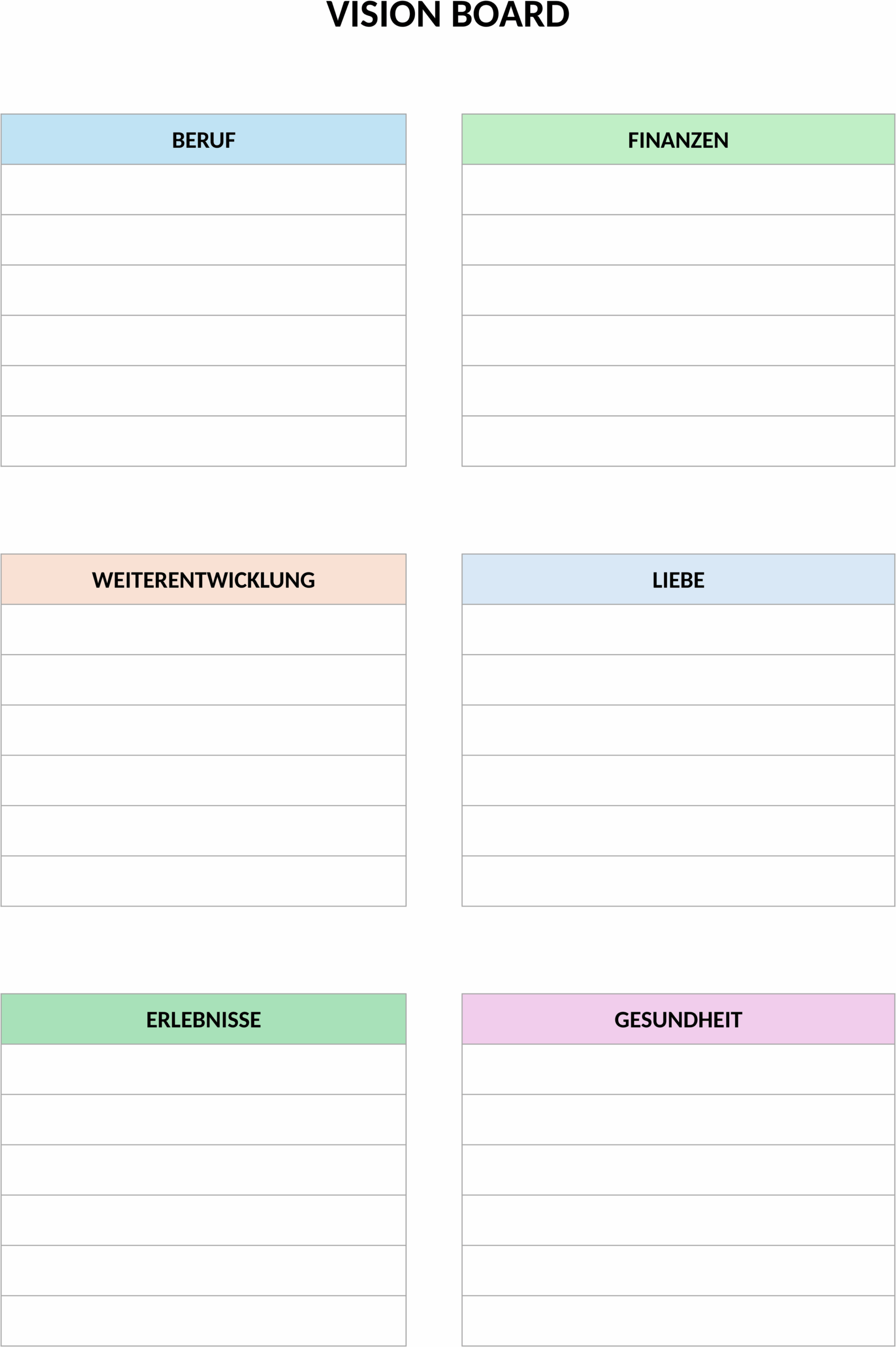Vision Board Vorlage in Word