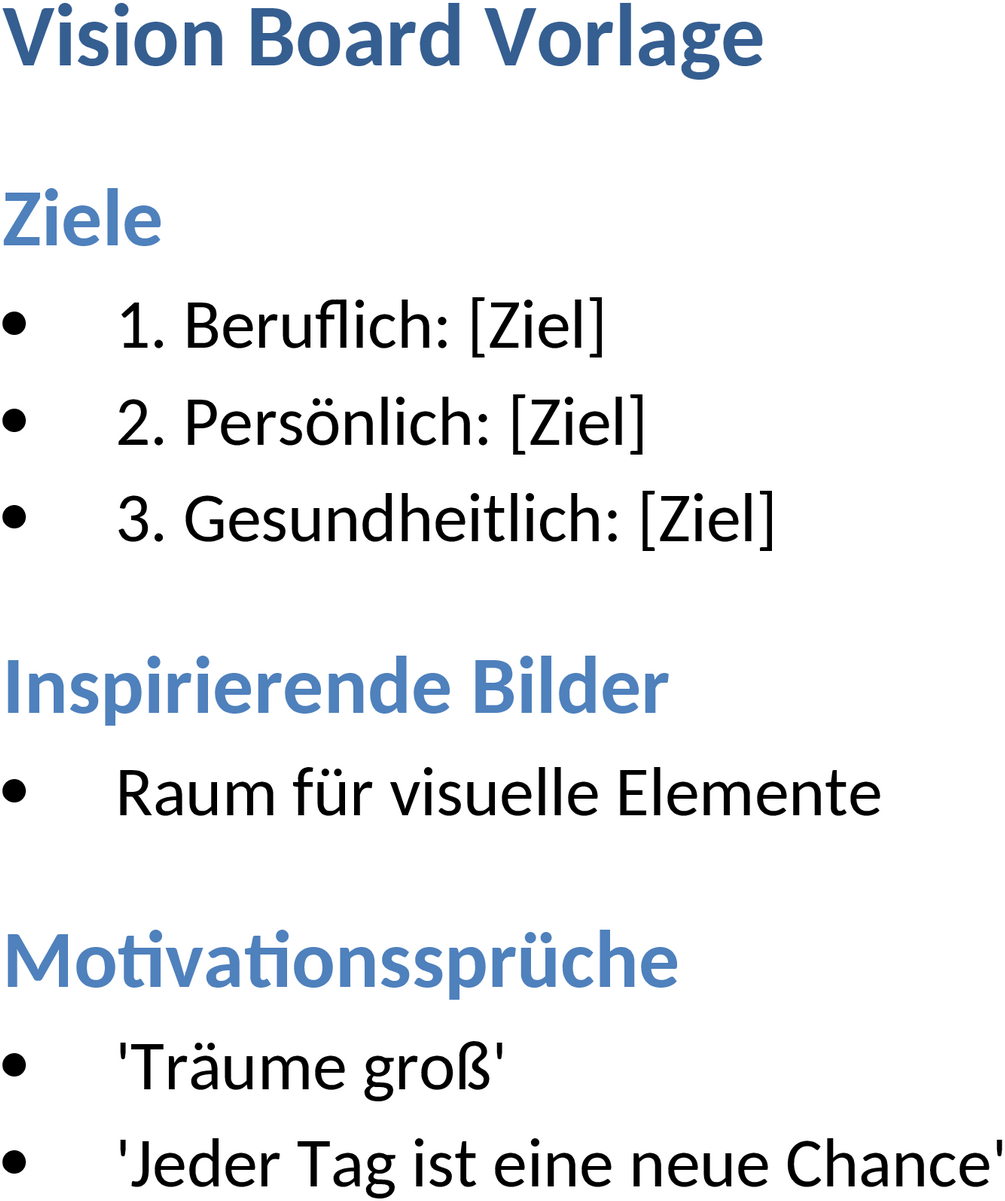 Vision Board Word-Template für Kreative Zielsetzungen