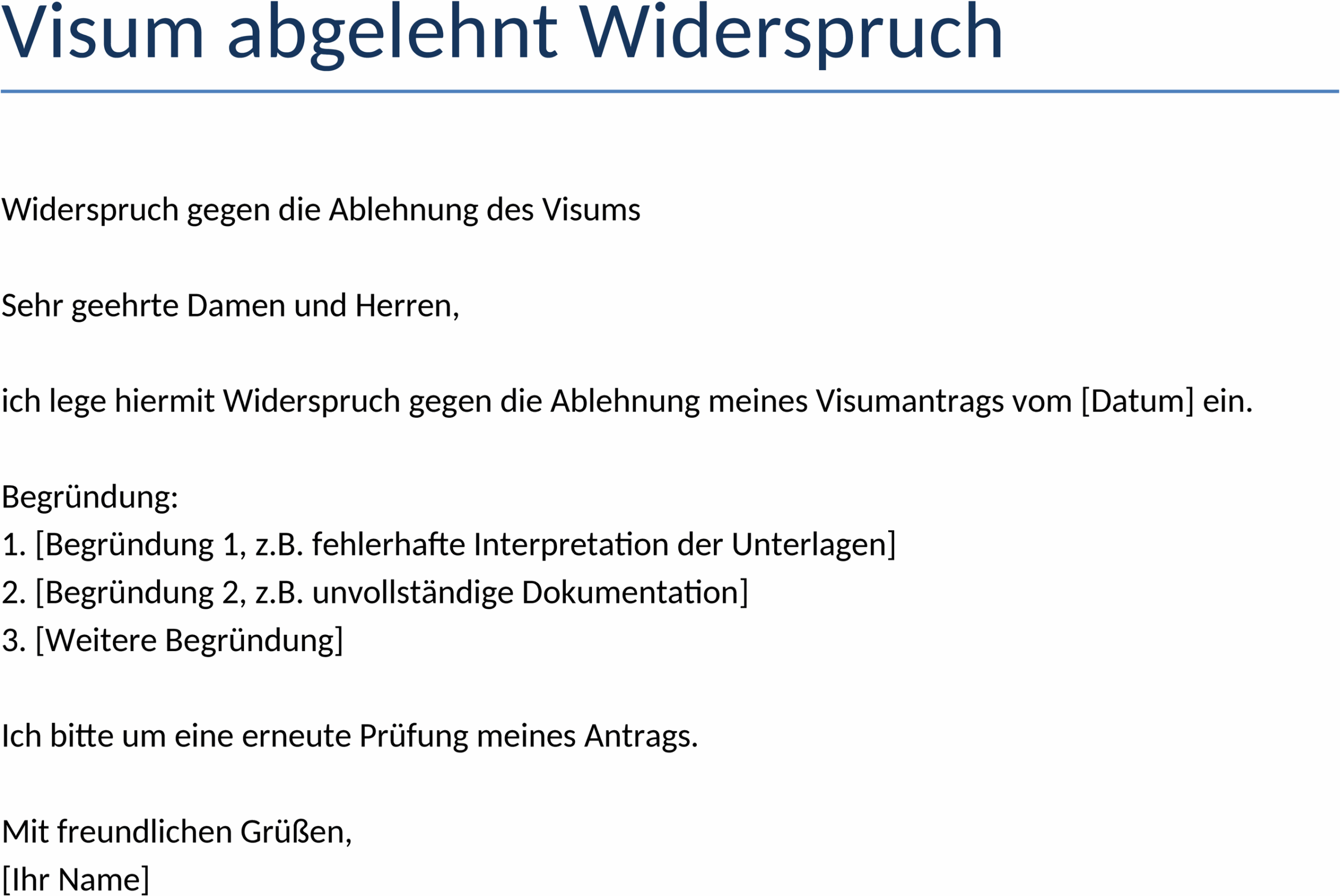 Visum abgelehnt Widerspruch Word-Datei
