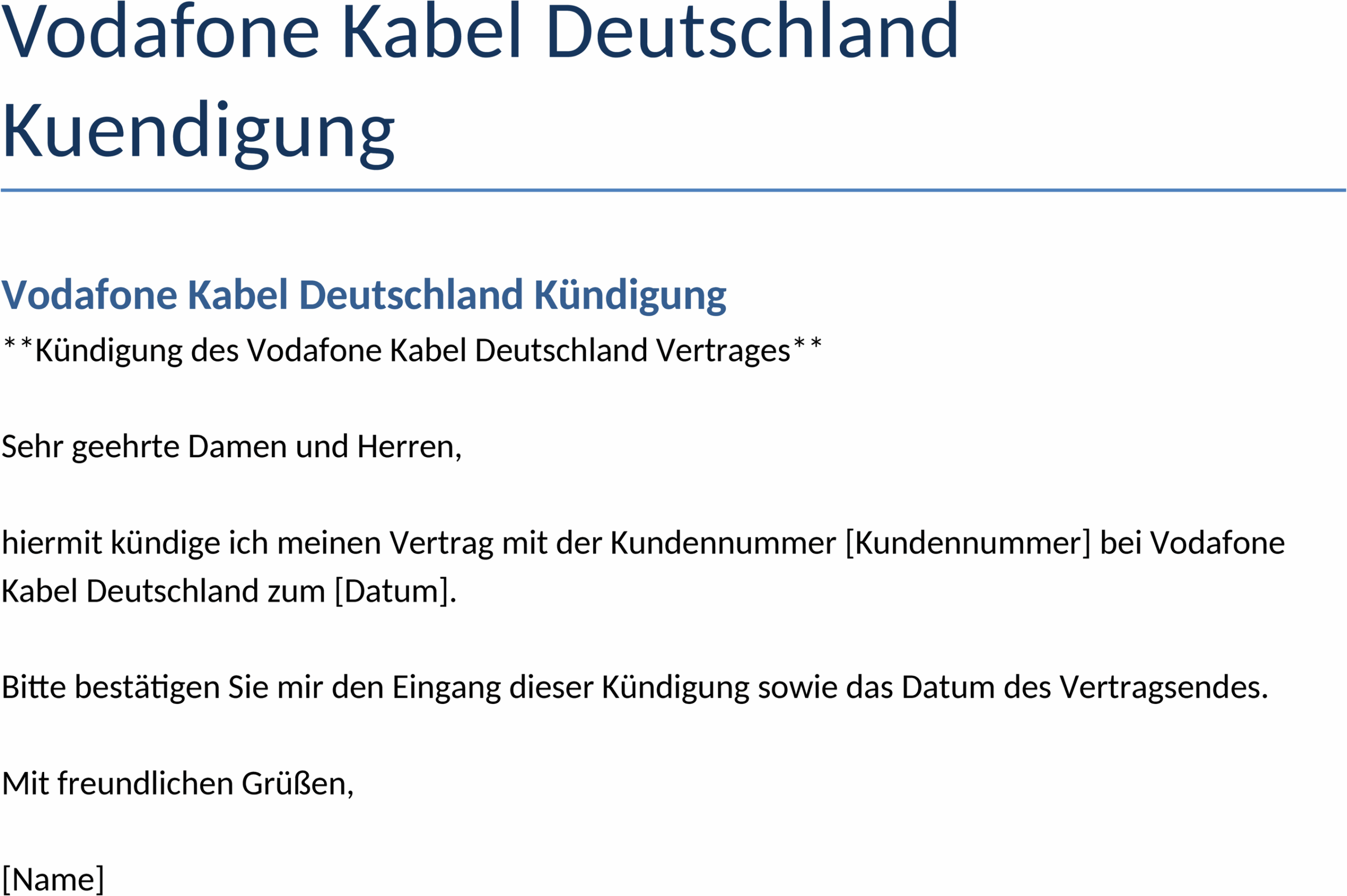 Word-Vorlage für Vodafone Kabel Deutschland Kündigung