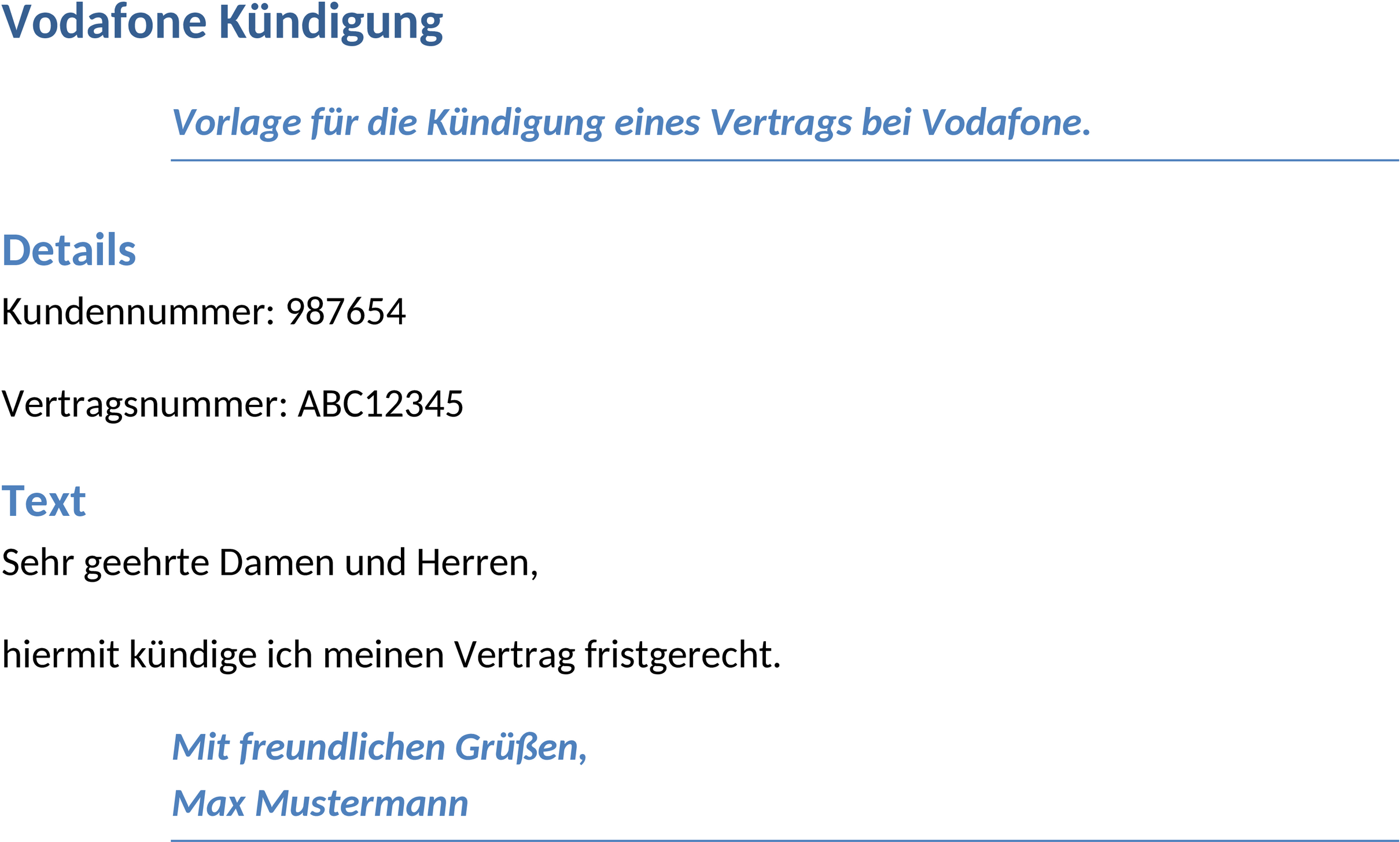 Vodafone Kündigung Word-Dokument