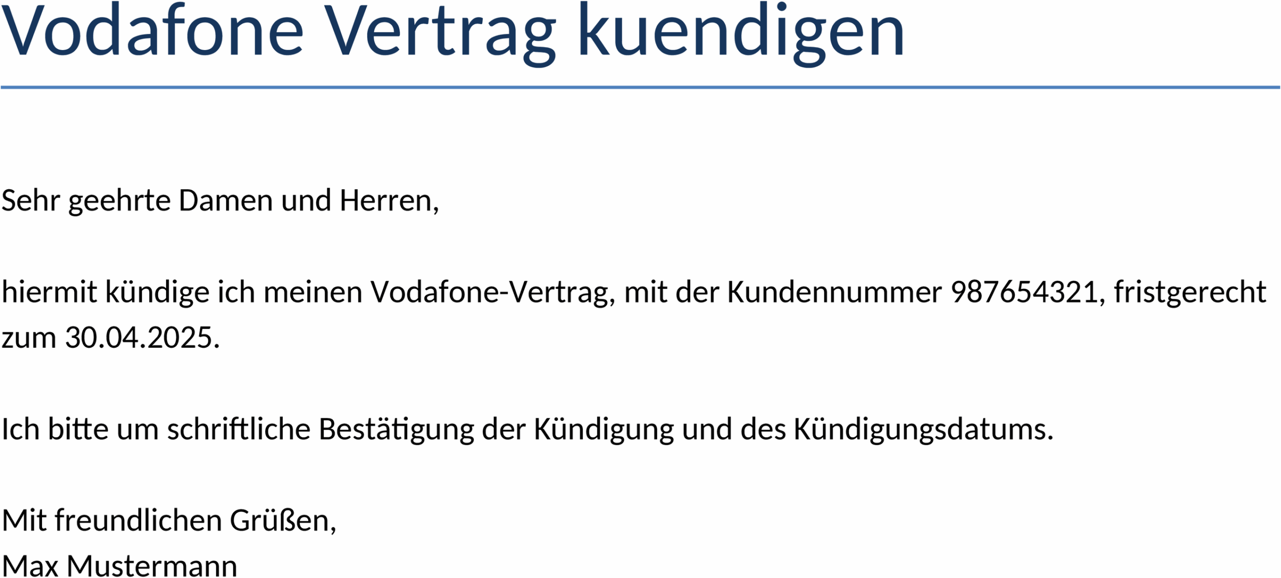 Vodafone Vertrag Kündigen Vorlage