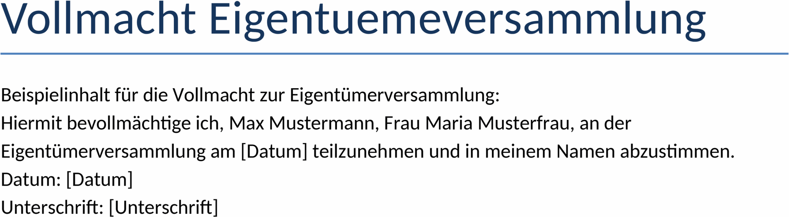 Word-Vorlage Vollmacht Eigentümerversammlung