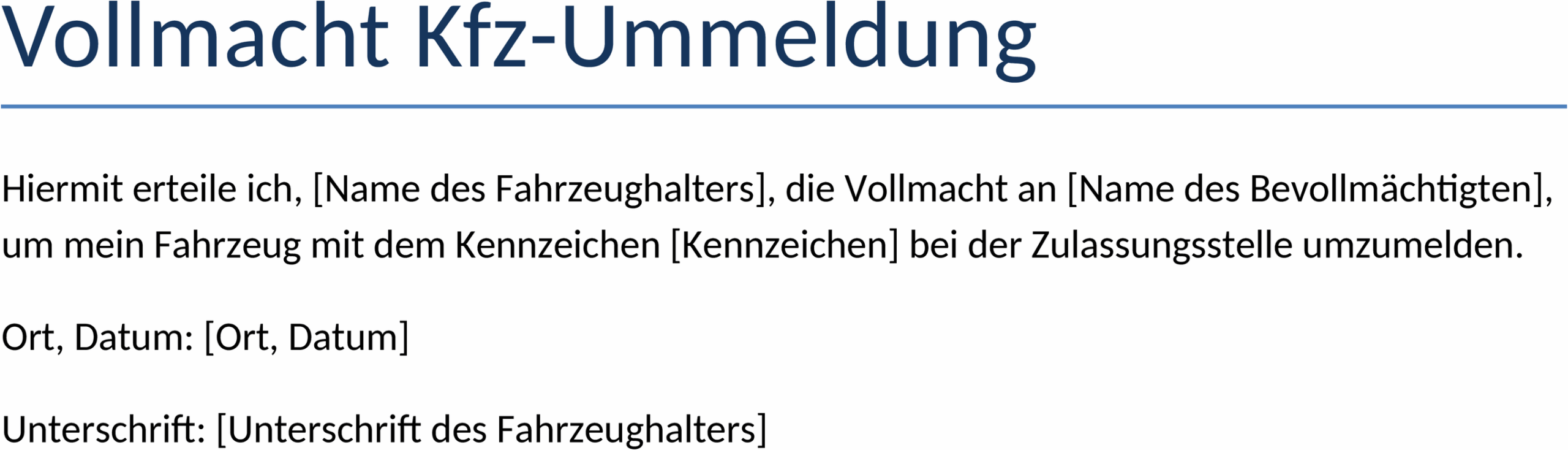 Vollmacht für KFZ-Ummeldung Word-Dokument