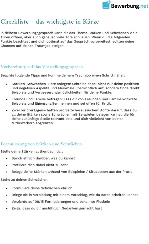 vorbereitung-vorstellungsgespraech-staerken-schwaechen-checkliste