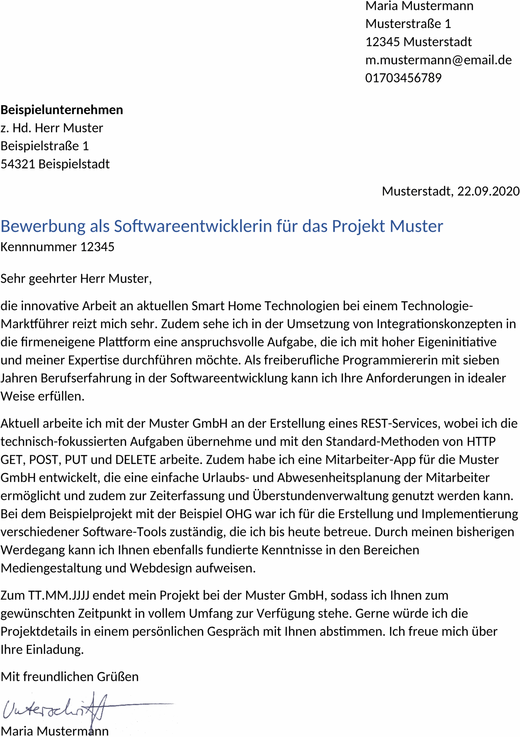 Vorlage für Freelancer-Anschreiben im Word-Format