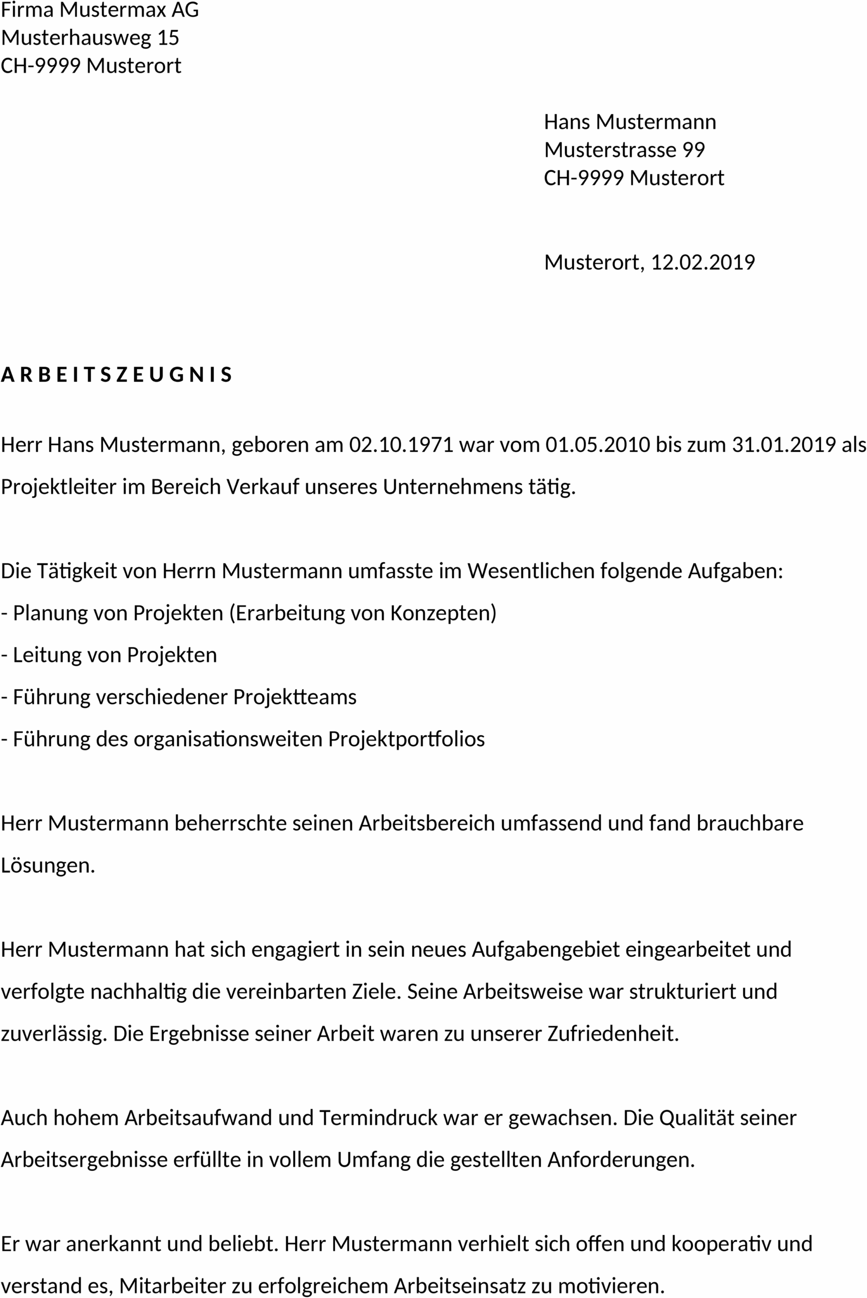 Word-Vorlage Arbeitszeugnis Mittelmäßig