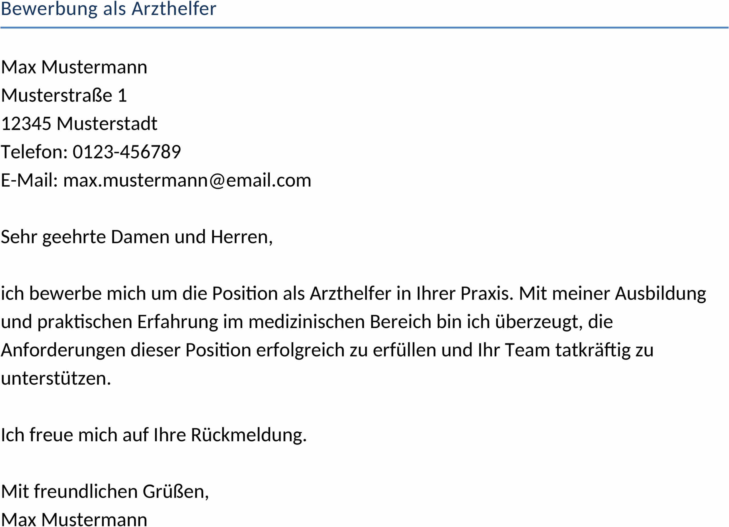 Vorlage für die Bewerbung als Arzthelfer