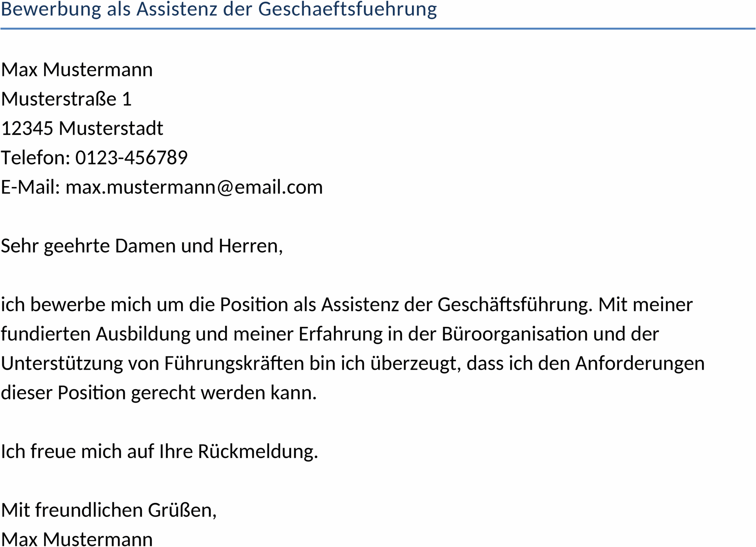 Vorlage Bewerbung als Assistenz der Geschäftsführung